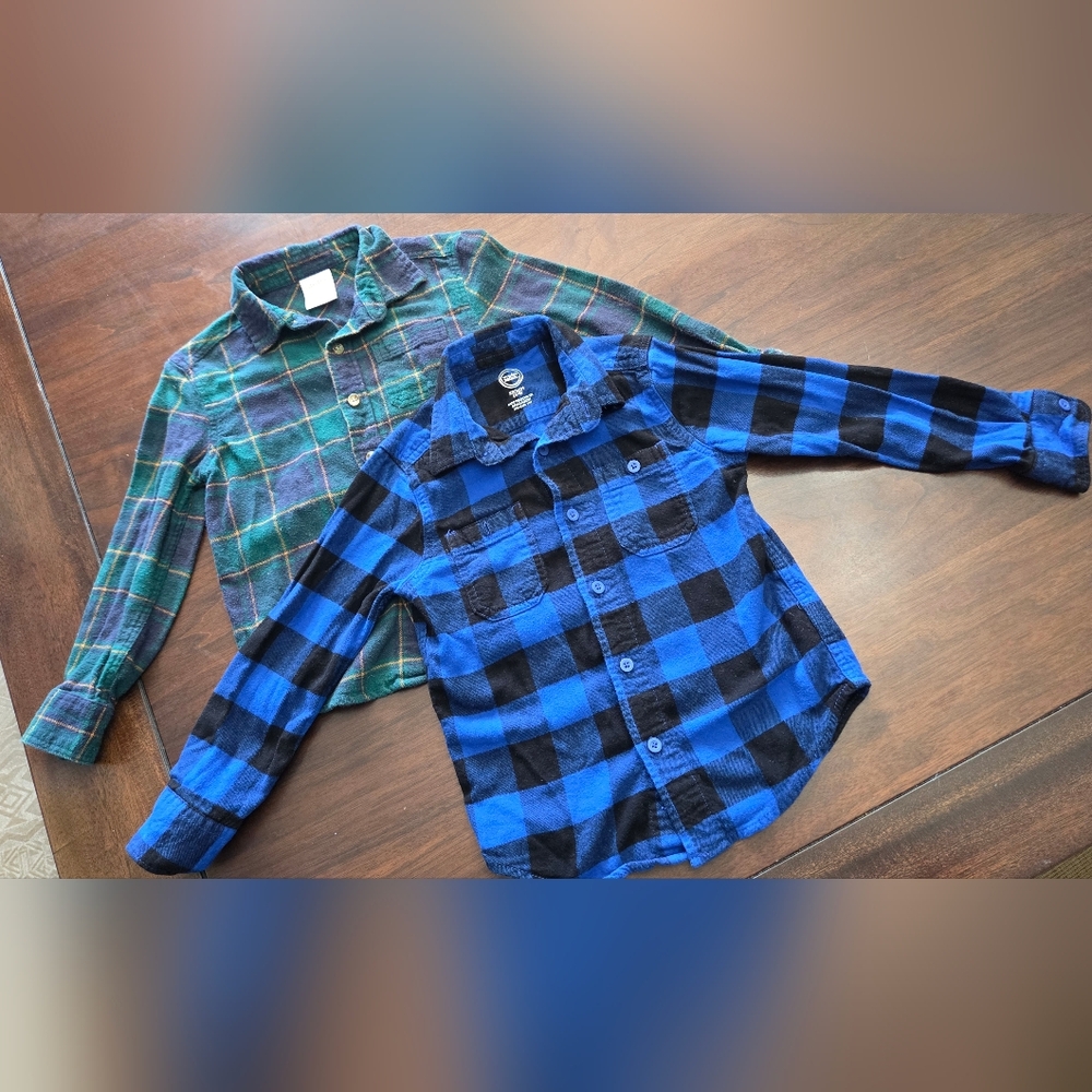 Blue and Green Plaid Boys Button-Up Shirts Size 5